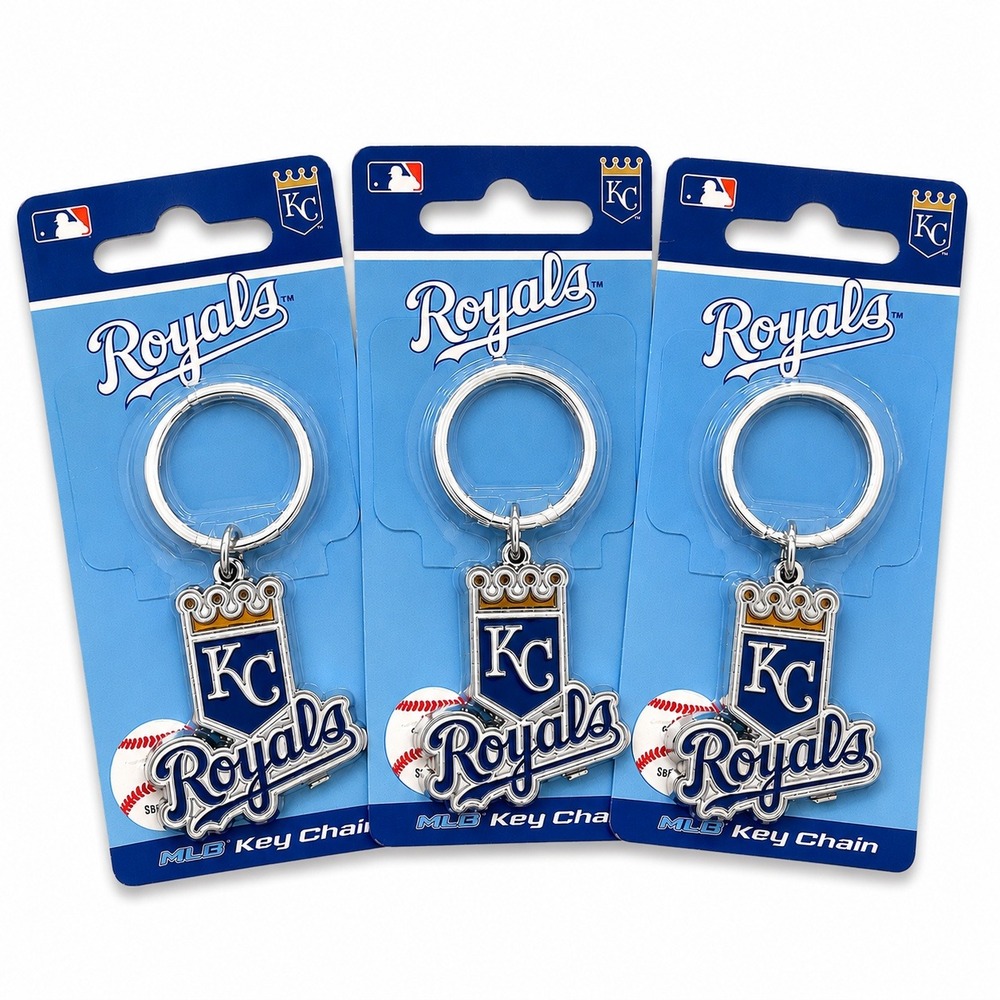 Kansas City Royals MLB Keychain Set 3pk Fanatix KC Logo‎ Blue Silver New NWT